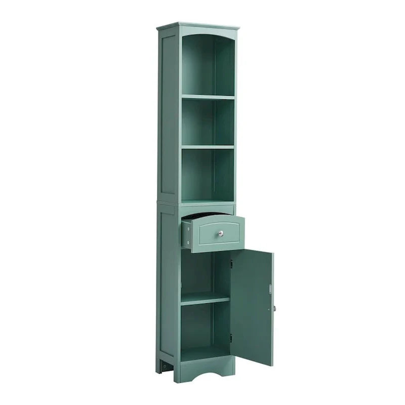 Freestanding Tall Linen Tower Bathroom Storage Cabinet with Drawer, MDF Construction and Adjustable Shelf 2