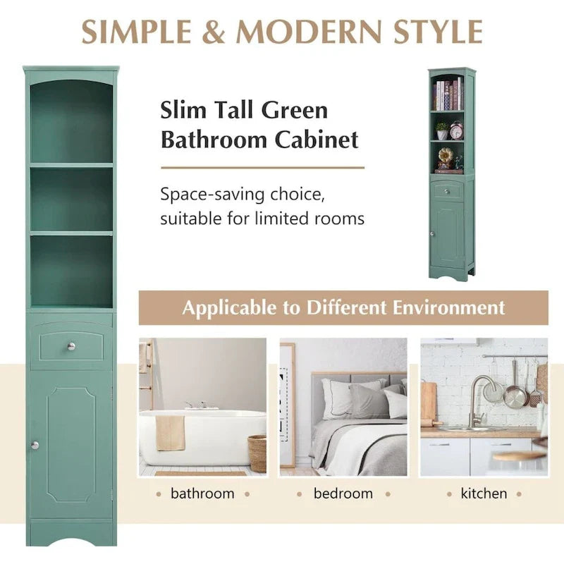 Freestanding Tall Linen Tower Bathroom Storage Cabinet with Drawer, MDF Construction and Adjustable Shelf 5