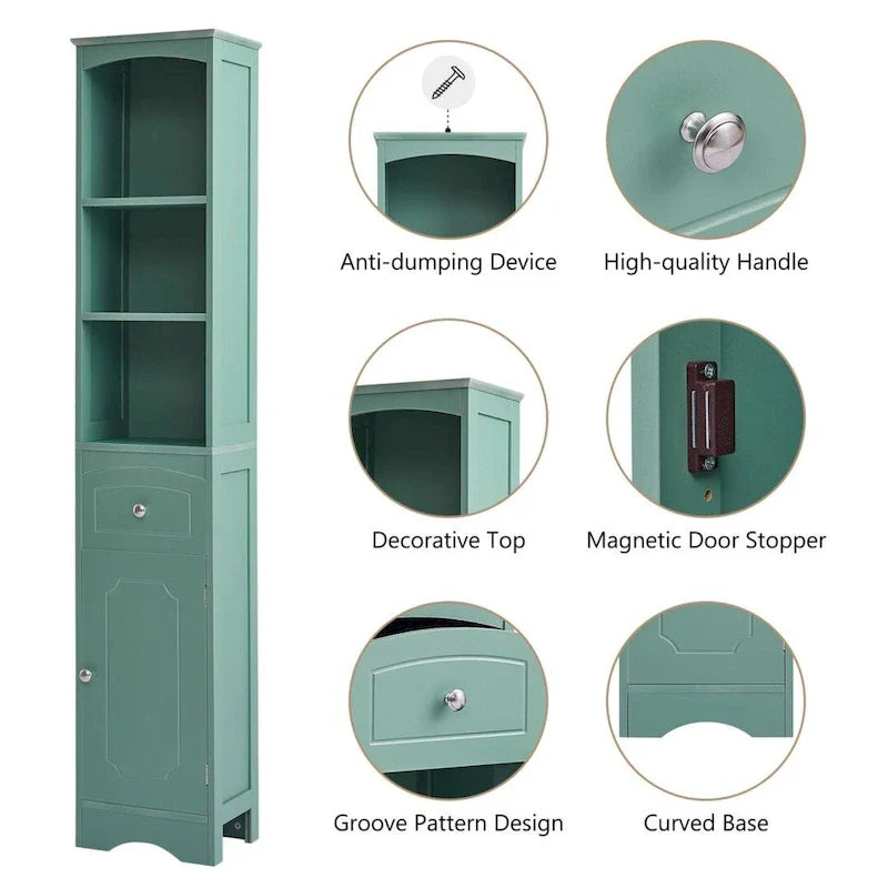 Freestanding Tall Linen Tower Bathroom Storage Cabinet with Drawer, MDF Construction and Adjustable Shelf 6