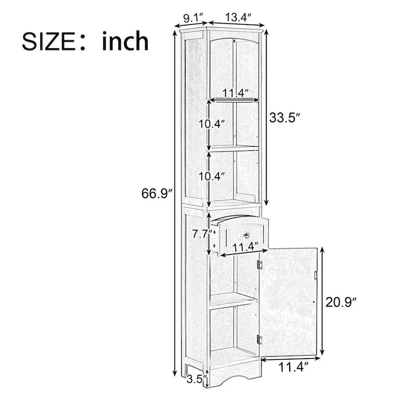 Freestanding Tall Linen Tower Bathroom Storage Cabinet with Drawer, MDF Construction and Adjustable Shelf 8