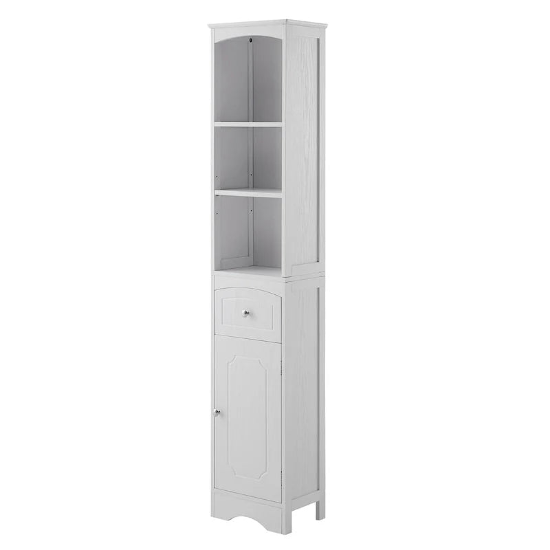 Freestanding Tall Linen Tower Bathroom Storage Cabinet with Drawer, MDF Construction and Adjustable Shelf 9