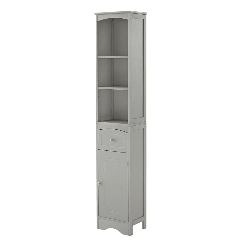 Freestanding Tall Linen Tower Bathroom Storage Cabinet with Drawer, MDF Construction and Adjustable Shelf 11