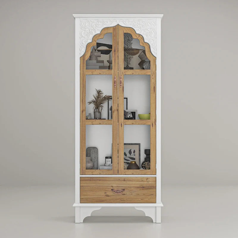70.9" H x 31.5" W Oak Finish Wooden Curio Cabinet - Stylish Bathroom Display Storage Case 5