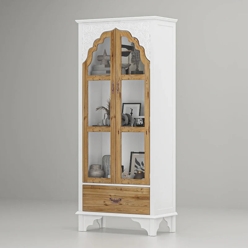 70.9" H x 31.5" W Oak Finish Wooden Curio Cabinet - Stylish Bathroom Display Storage Case 6