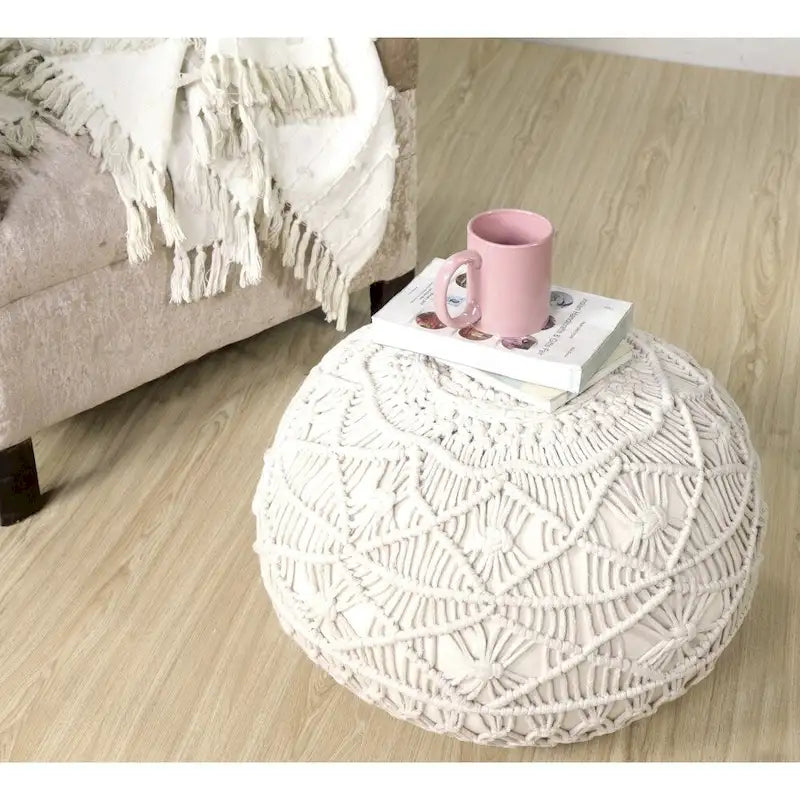 Sevita Mystic Macrame Natural Pouf and Ottoman 2