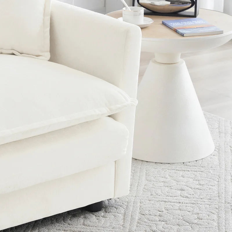 Set of 2 High-End Chenille Upholstered Accent Chairs with Toss Pillows - White Living Room Armchairs 2