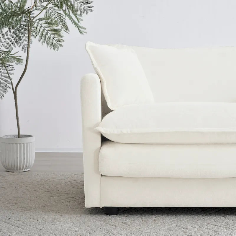 Set of 2 High-End Chenille Upholstered Accent Chairs with Toss Pillows - White Living Room Armchairs 3