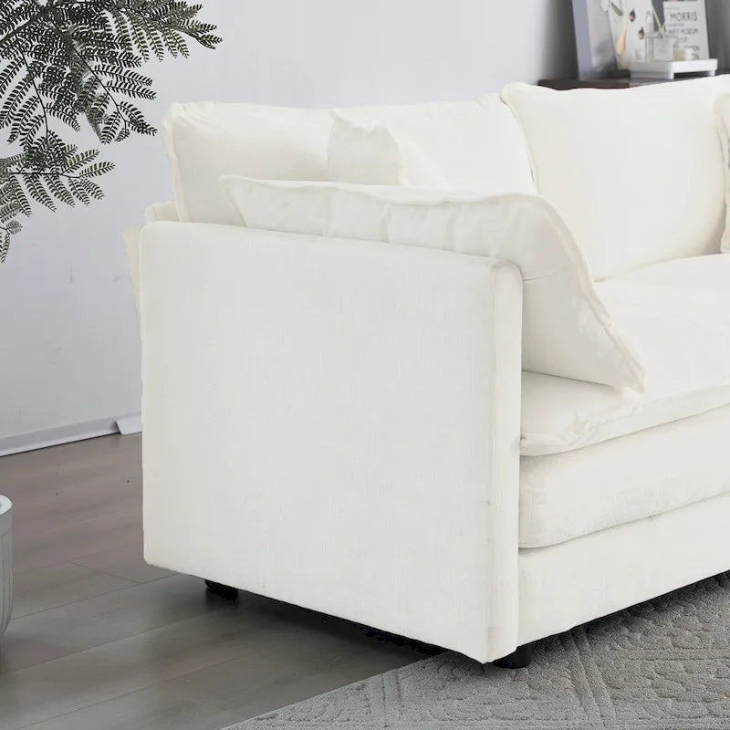 Set of 2 High-End Chenille Upholstered Accent Chairs with Toss Pillows - White Living Room Armchairs 5