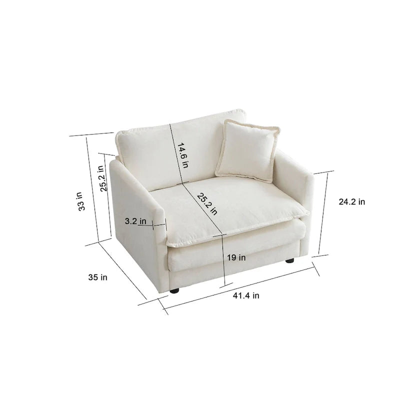 Set of 2 High-End Chenille Upholstered Accent Chairs with Toss Pillows - White Living Room Armchairs 6