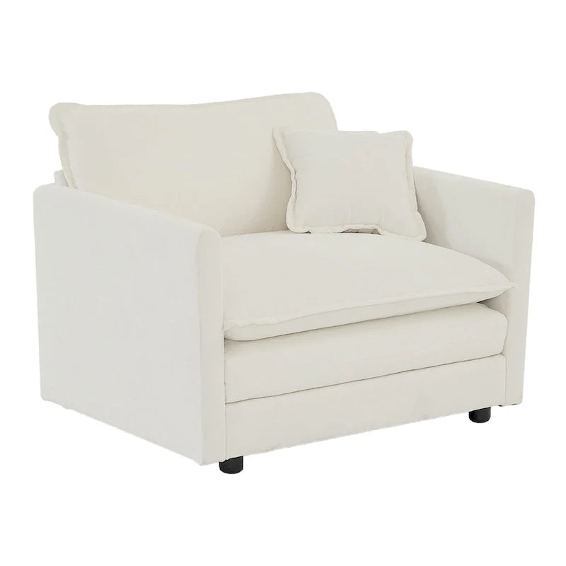 Set of 2 High-End Chenille Upholstered Accent Chairs with Toss Pillows - White Living Room Armchairs 7