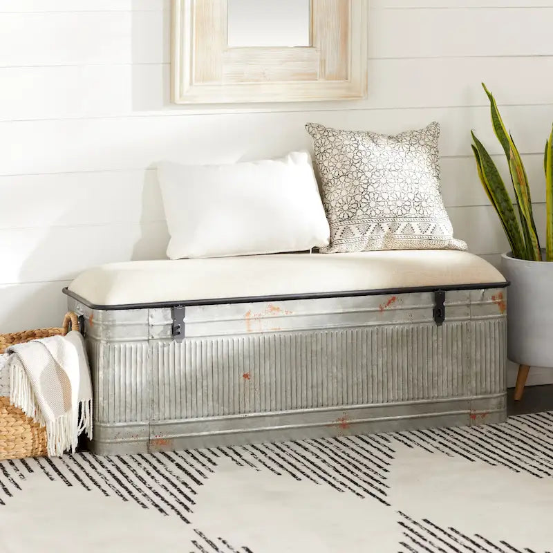 18-Inch Grey Metal Upholstered Bench 38