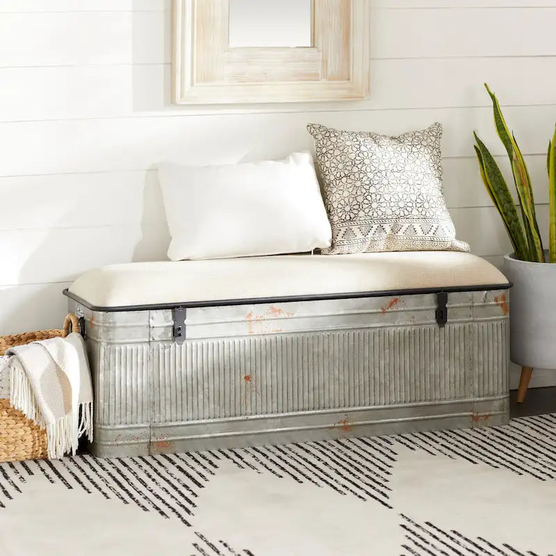 18-Inch Grey Metal Upholstered Bench 1