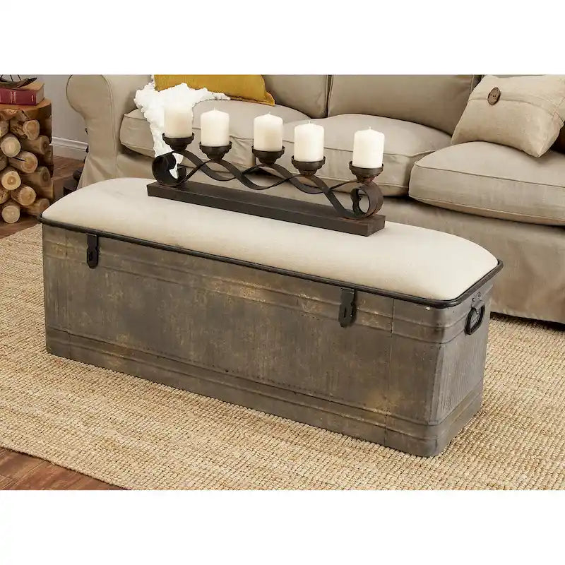 18-Inch Grey Metal Upholstered Bench 2