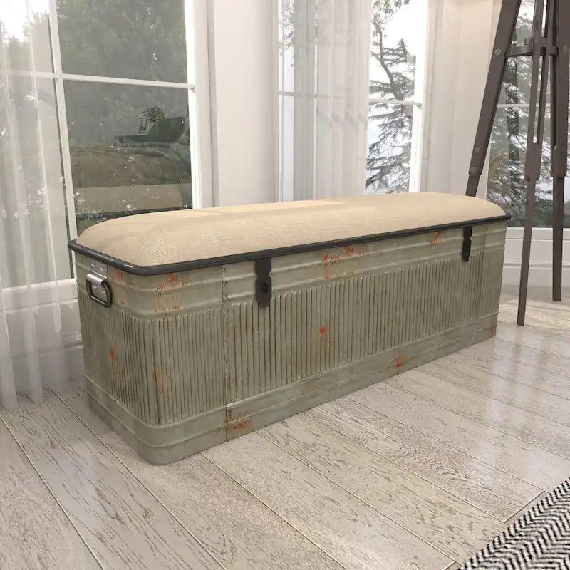 18-Inch Grey Metal Upholstered Bench 6