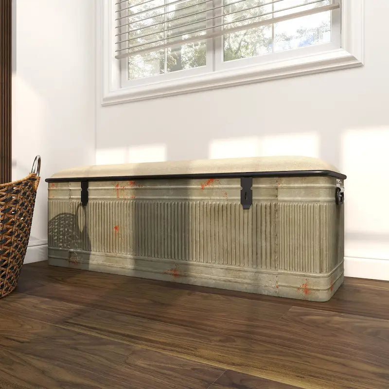 18-Inch Grey Metal Upholstered Bench 7