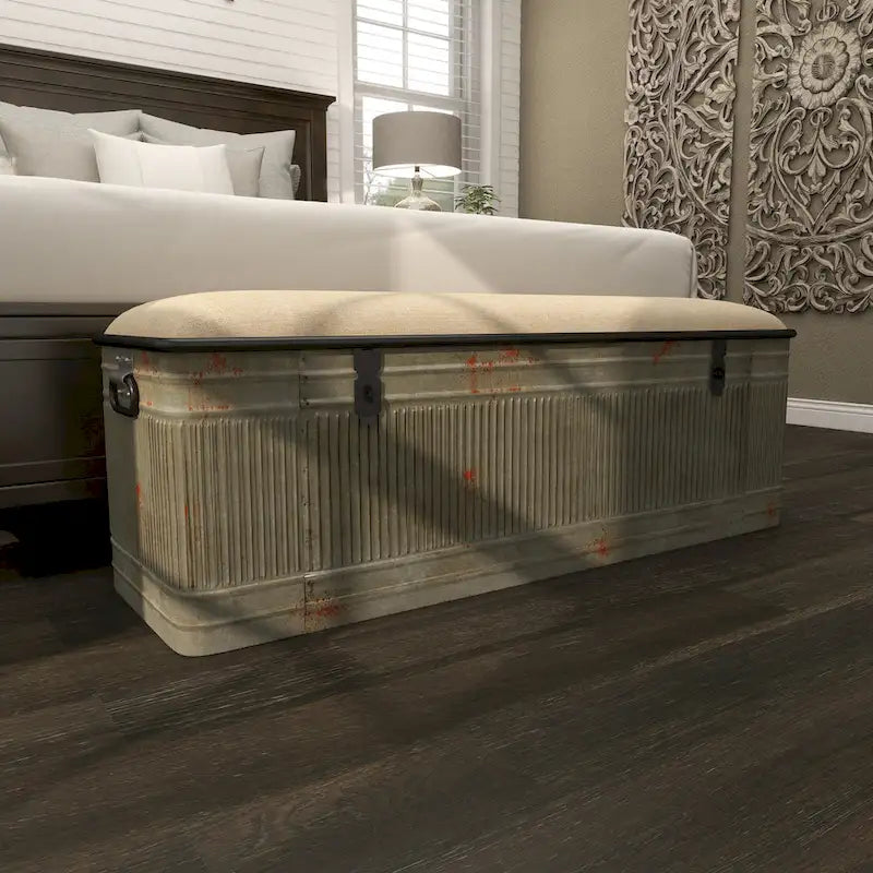 18-Inch Grey Metal Upholstered Bench 8