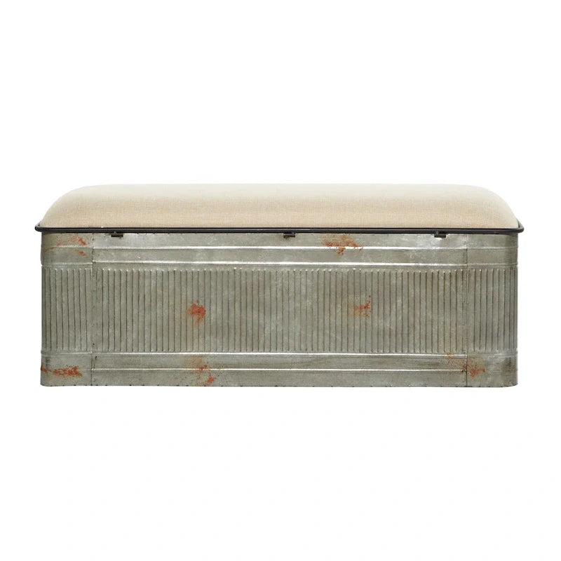18-Inch Grey Metal Upholstered Bench 19