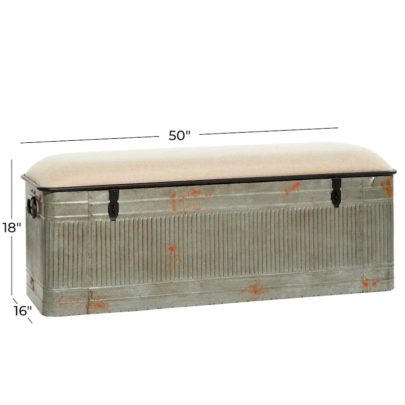 18-Inch Grey Metal Upholstered Bench 20