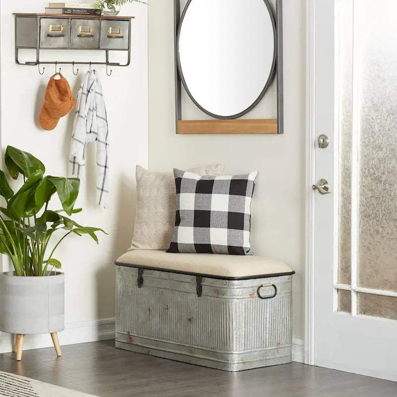 18-Inch Grey Metal Upholstered Bench 21