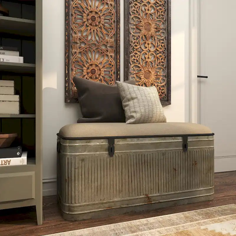 18-Inch Grey Metal Upholstered Bench 27