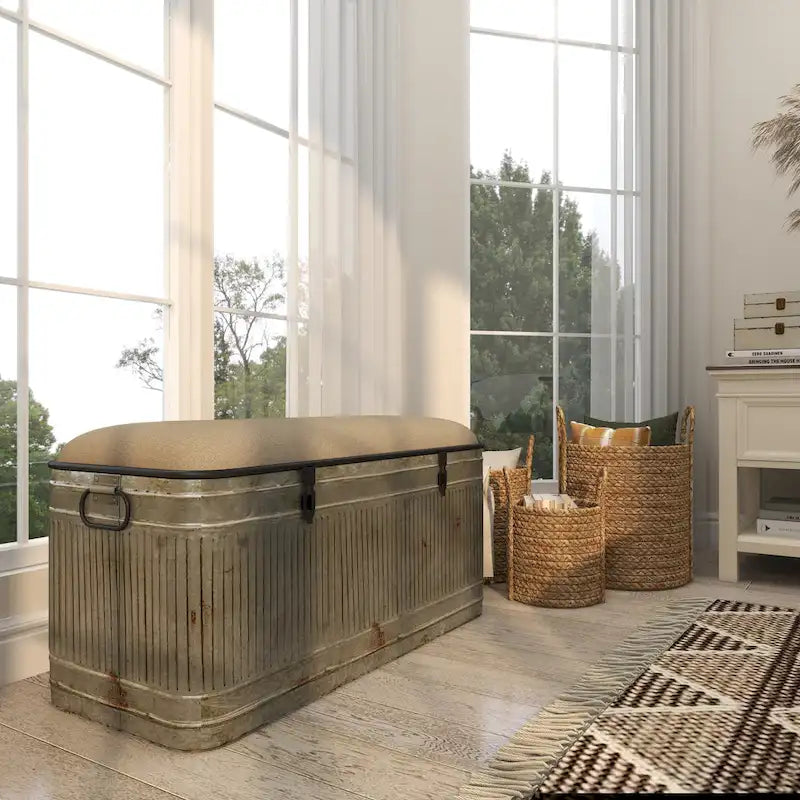18-Inch Grey Metal Upholstered Bench 28