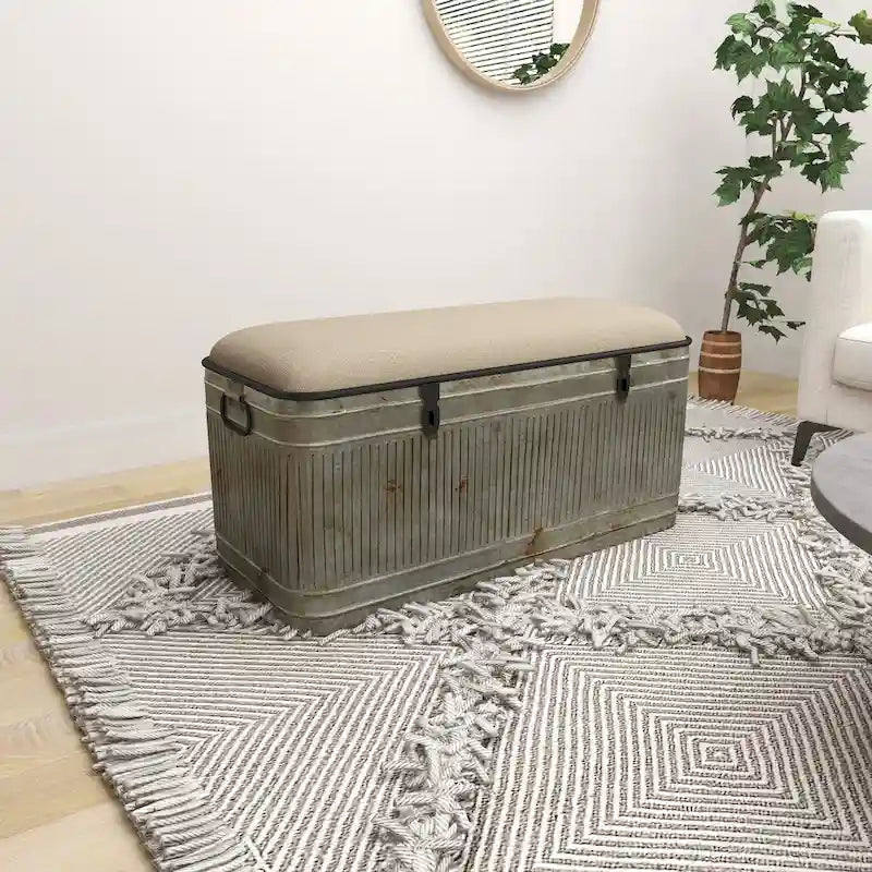 18-Inch Grey Metal Upholstered Bench 30