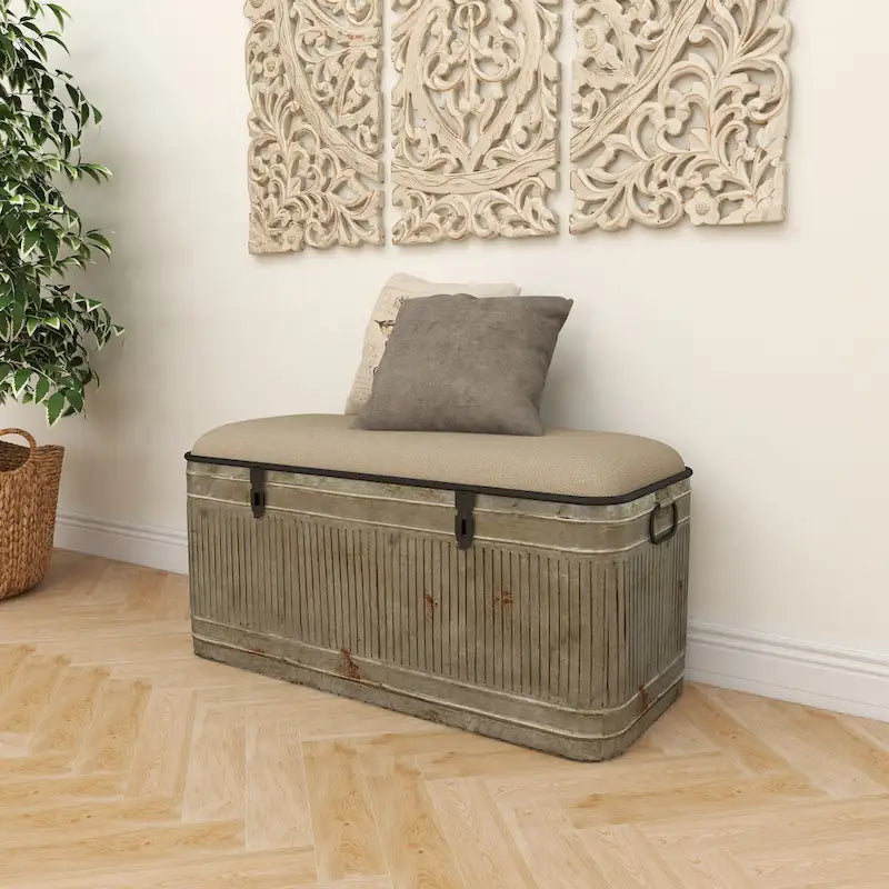 18-Inch Grey Metal Upholstered Bench 31