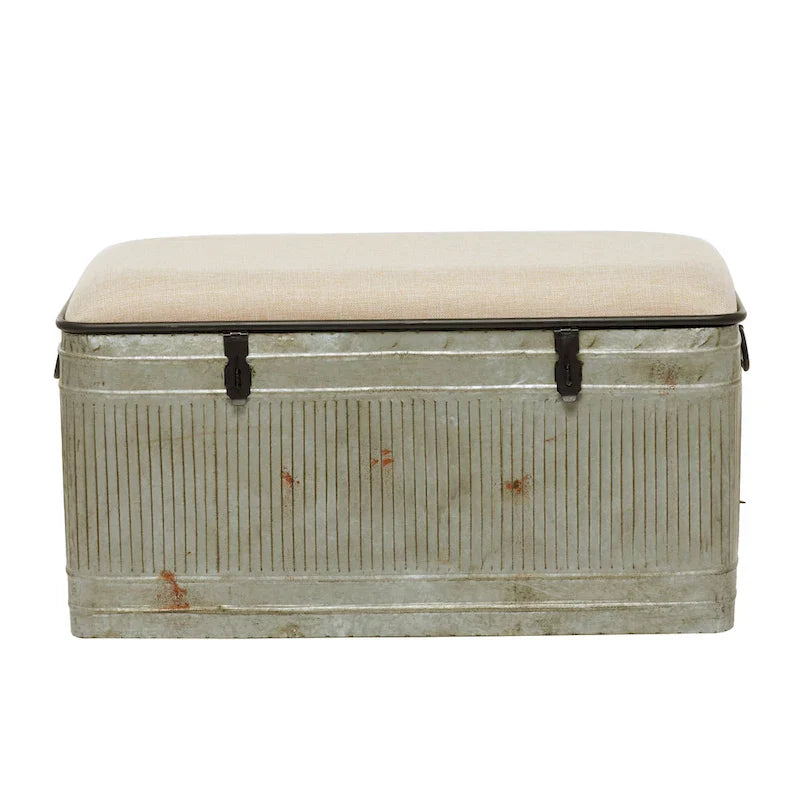 18-Inch Grey Metal Upholstered Bench 32