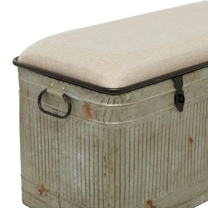 18-Inch Grey Metal Upholstered Bench 35