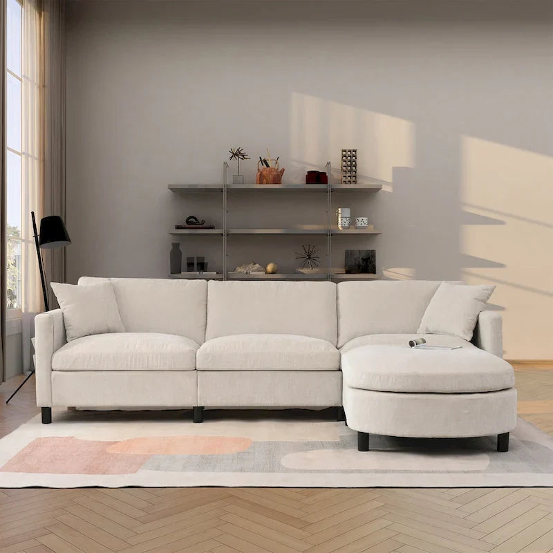 107.87" Sectional Sofa with Removable Seat and Back Cushions, Includes 1 Ottoman 1