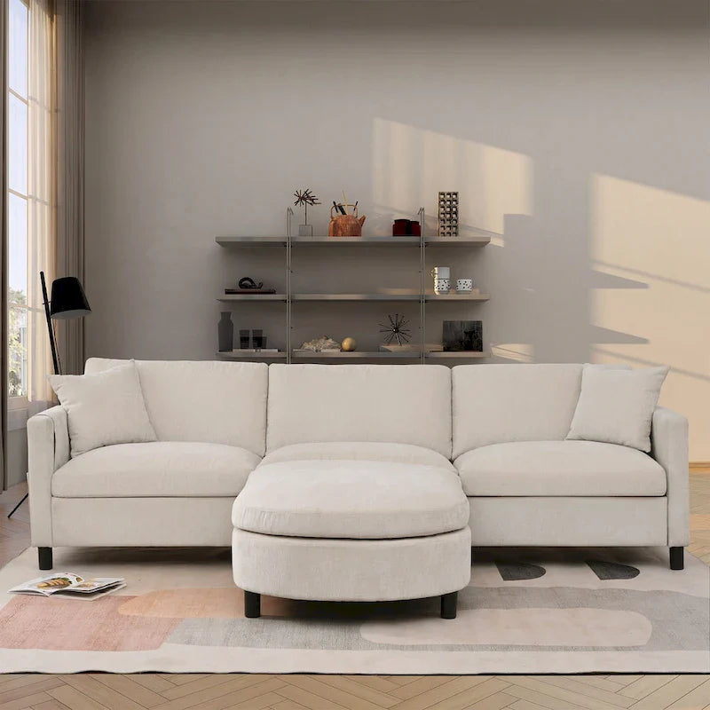 107.87" Sectional Sofa with Removable Seat and Back Cushions, Includes 1 Ottoman 2