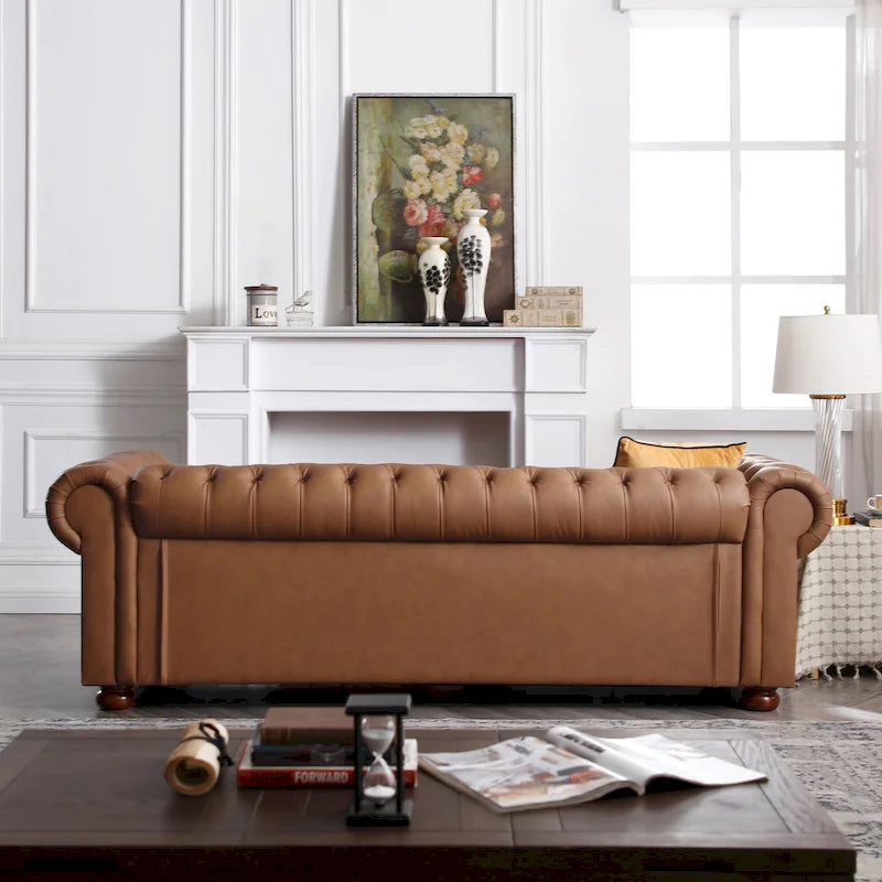 Brown Faux Leather Classic Chesterfield Sofa 4