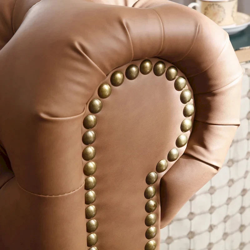 Brown Faux Leather Classic Chesterfield Sofa 5