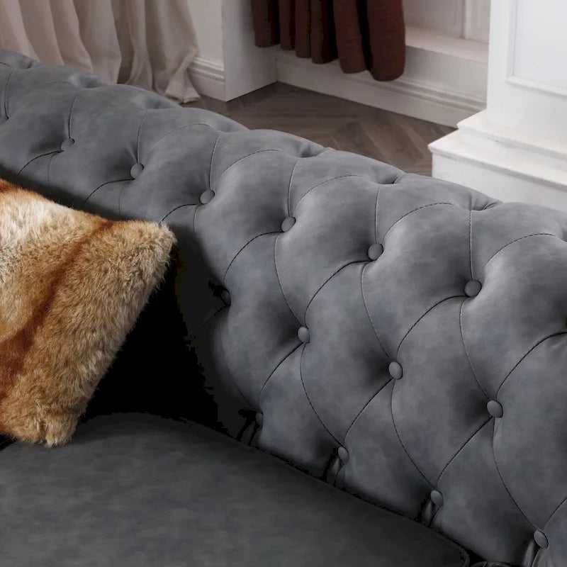 Brown Faux Leather Classic Chesterfield Sofa 6