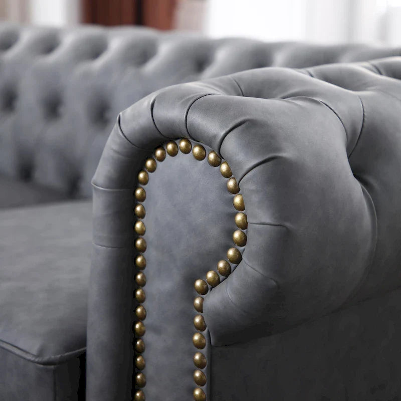 Brown Faux Leather Classic Chesterfield Sofa 7
