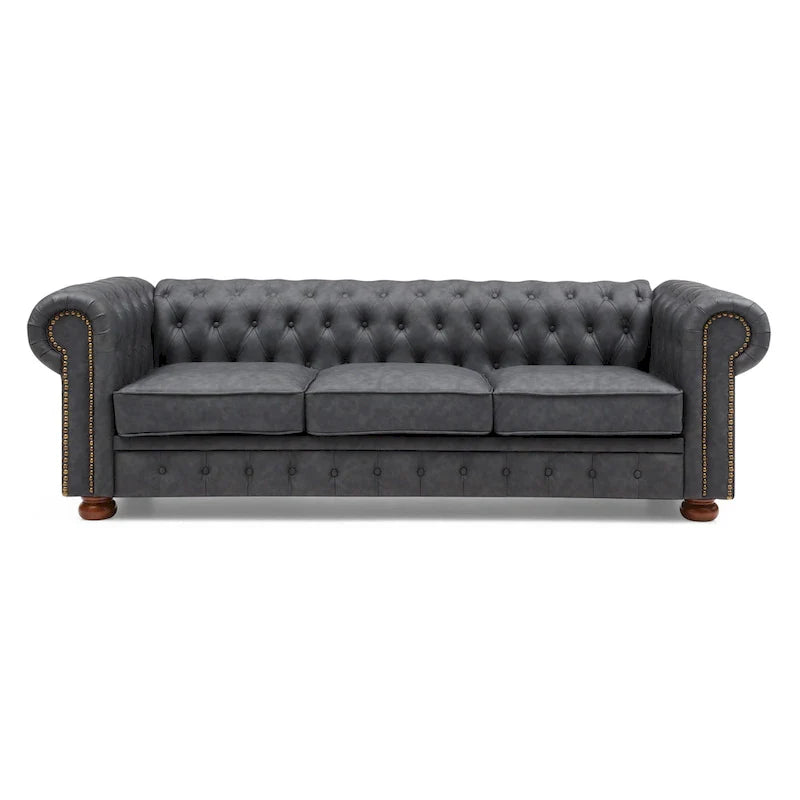Brown Faux Leather Classic Chesterfield Sofa 8