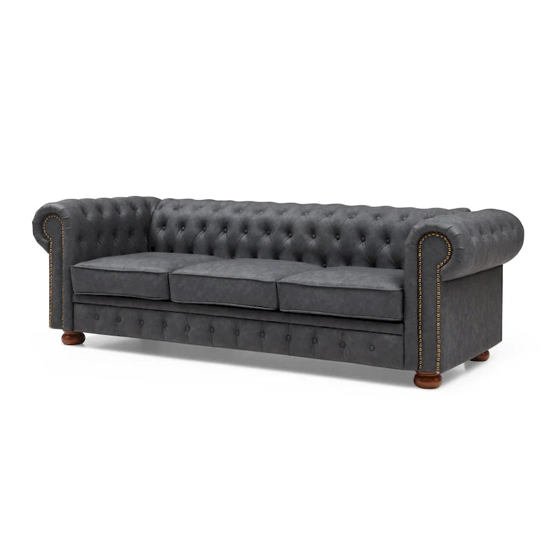 Brown Faux Leather Classic Chesterfield Sofa 9