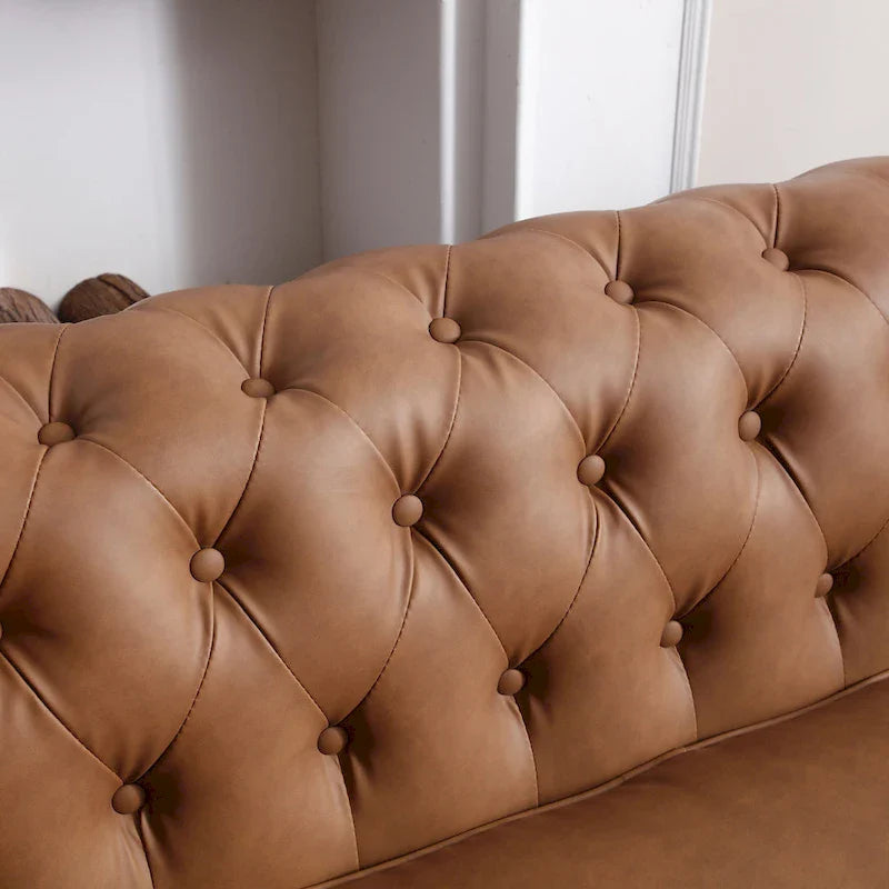 Brown Faux Leather Classic Chesterfield Sofa 13