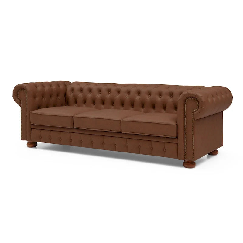 Brown Faux Leather Classic Chesterfield Sofa 14