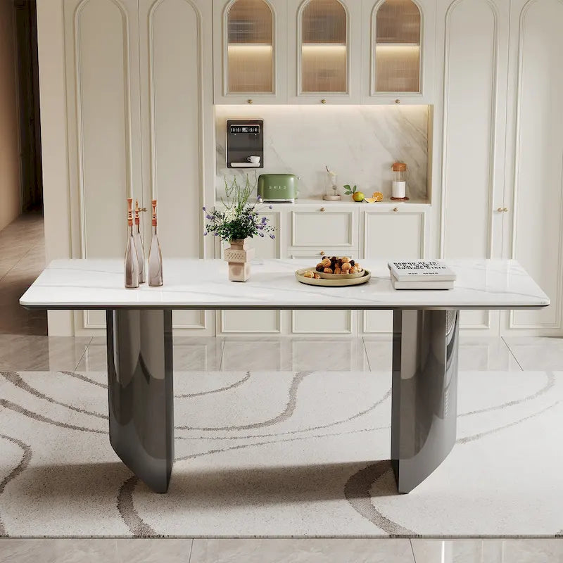 0.47-Inch Thick Sintered Stone Composite Dining Table with Tempered Glass Top and Stainless Steel Base 2