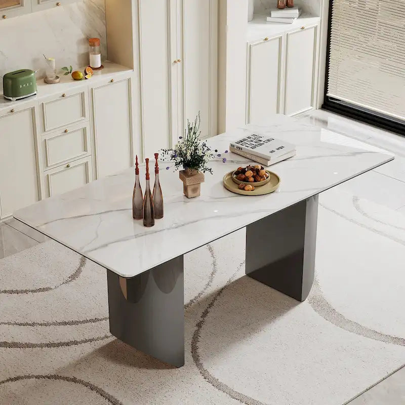 0.47-Inch Thick Sintered Stone Composite Dining Table with Tempered Glass Top and Stainless Steel Base 3