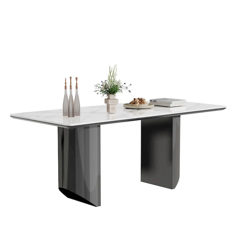 0.47-Inch Thick Sintered Stone Composite Dining Table with Tempered Glass Top and Stainless Steel Base 4