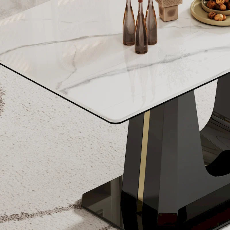 0.47-Inch Thick Sintered Stone Composite Dining Table with Tempered Glass Top and Stainless Steel Base 6