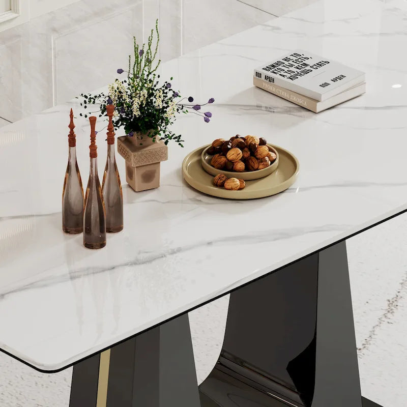 0.47-Inch Thick Sintered Stone Composite Dining Table with Tempered Glass Top and Stainless Steel Base 7