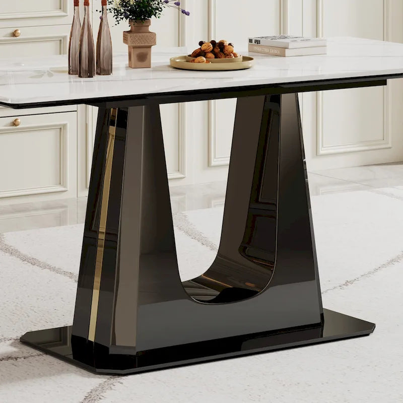 0.47-Inch Thick Sintered Stone Composite Dining Table with Tempered Glass Top and Stainless Steel Base 8