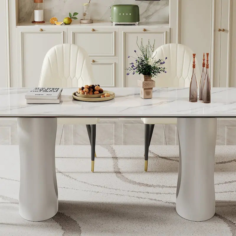 0.47-Inch Thick Sintered Stone Composite Dining Table with Tempered Glass Top and Stainless Steel Base 11