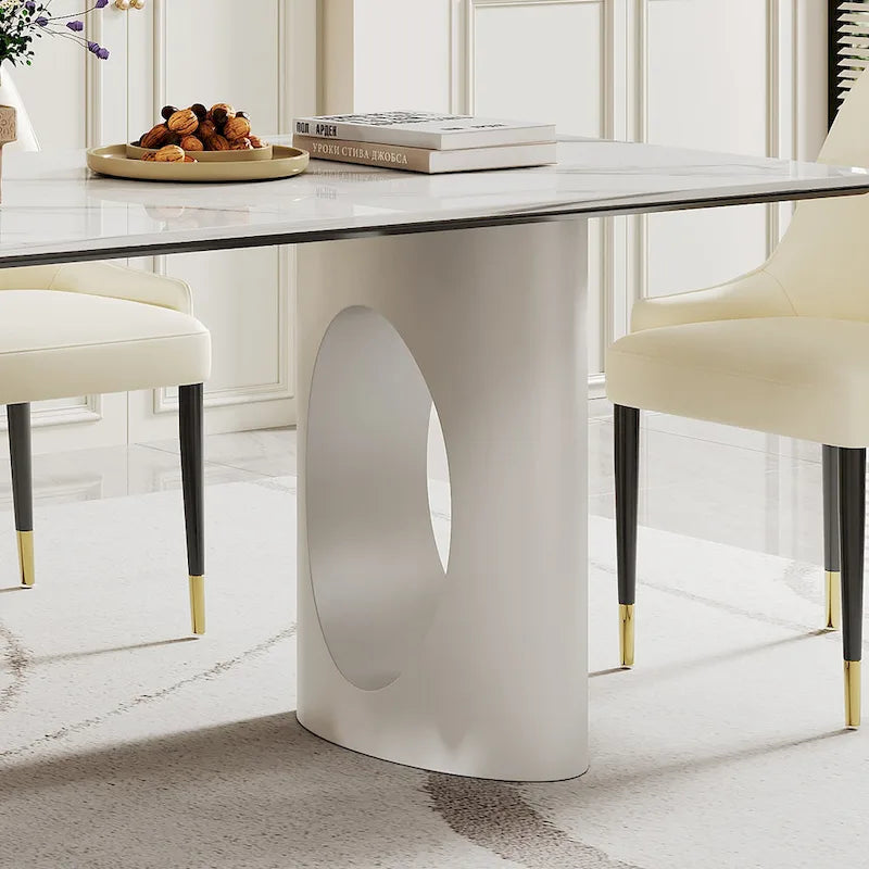 0.47-Inch Thick Sintered Stone Composite Dining Table with Tempered Glass Top and Stainless Steel Base 12