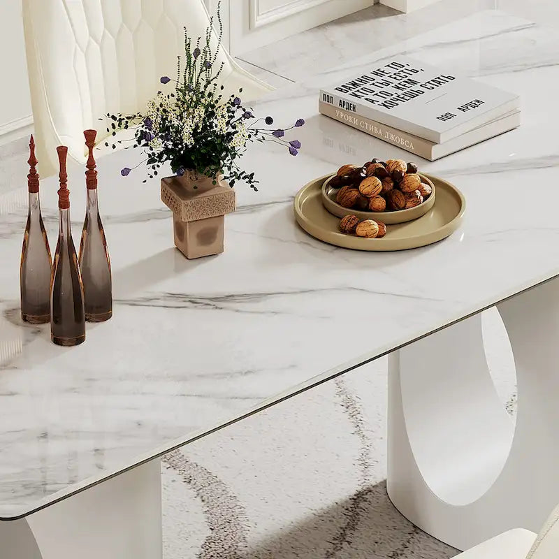 0.47-Inch Thick Sintered Stone Composite Dining Table with Tempered Glass Top and Stainless Steel Base 13