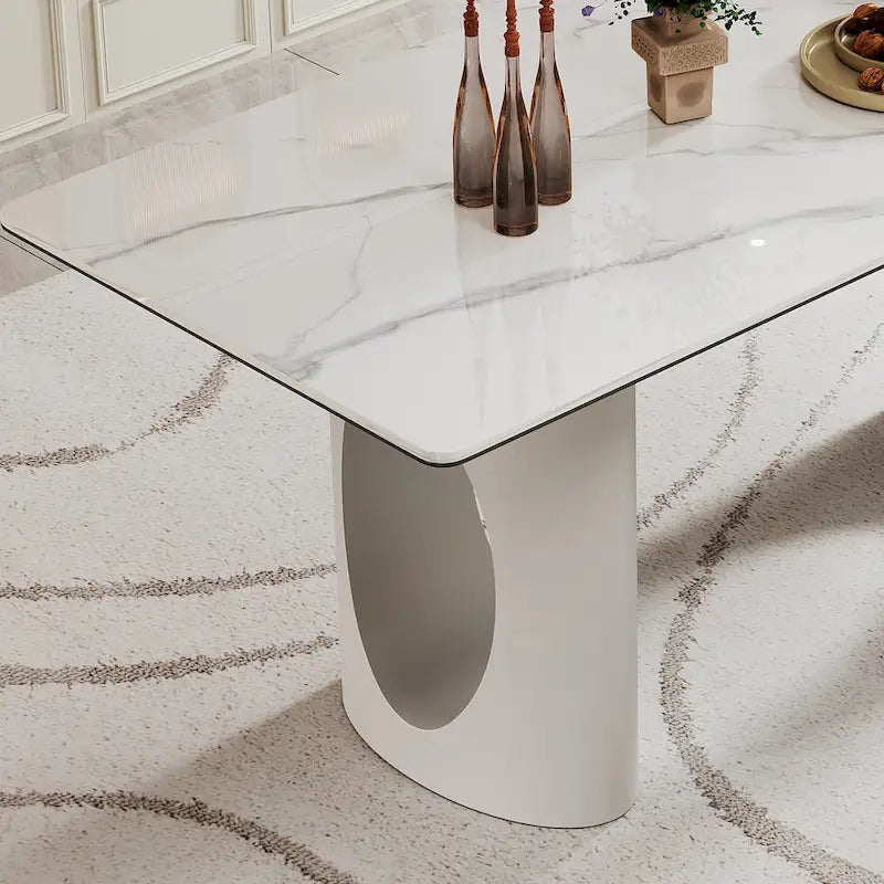 0.47-Inch Thick Sintered Stone Composite Dining Table with Tempered Glass Top and Stainless Steel Base 14