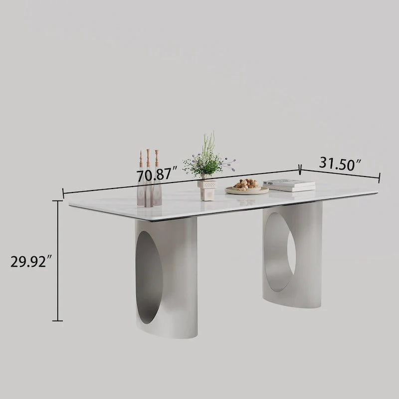 0.47-Inch Thick Sintered Stone Composite Dining Table with Tempered Glass Top and Stainless Steel Base 15